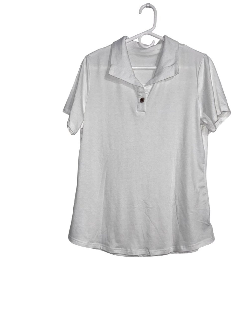 Classic White Short Sleeve Button Collar Polo Shirt Soft Comfortable Workwear